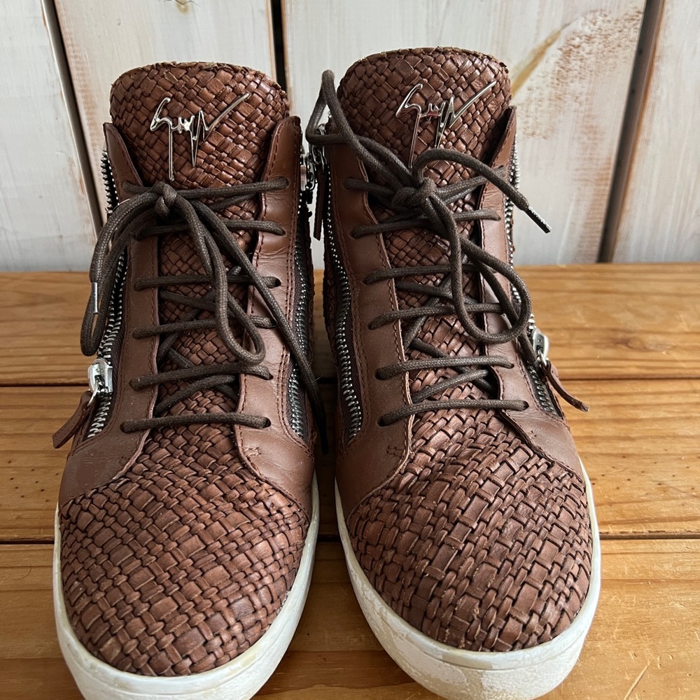 Giuseppe Zanotti Woven Leather High-Top Sneakers – Brown – EU 45 (US 12)
